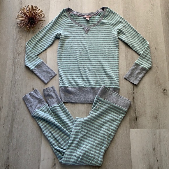 Victoria’s Secret Termal PJ’s teal gray metallic shimmer size XS cozy sleep - Picture 1 of 16